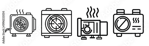 Minimal outline  cooling system optimization icon set in editable stroke style. Air conditioning icon set.