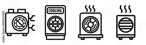 Minimal outline  cooling system upgrade icon set in editable stroke style. Air conditioning icon set.