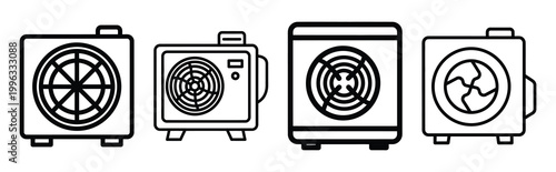 Minimal outline  cooling unit compact icon set in editable stroke style. Air conditioning icon set.