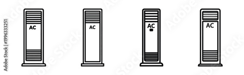Minimal outline  floor standing ac icon set in editable stroke style. Air conditioning icon set.