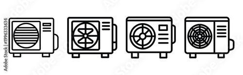 Minimal outline  outdoor condenser unit icon set in editable stroke style. Air conditioning icon set.