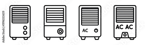 Minimal outline  portable ac system icon set in editable stroke style. Air conditioning icon set.