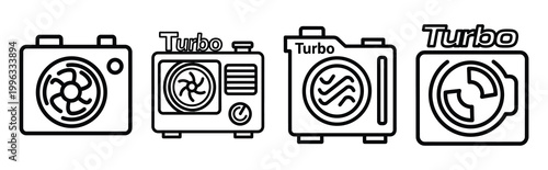 Minimal outline  turbo cooling mode icon set in editable stroke style. Air conditioning icon set.