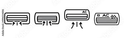 Minimal outline  ac airflow indicator icon set in editable stroke style. Air conditioning icon set.