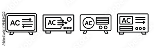 Minimal outline  ac airflow monitoring icon set in editable stroke style. Air conditioning icon set.