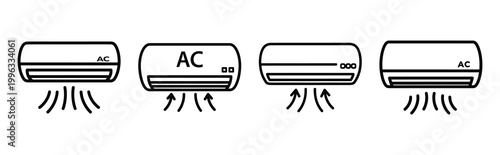 Minimal outline  ac airflow regulation icon set in editable stroke style. Air conditioning icon set.