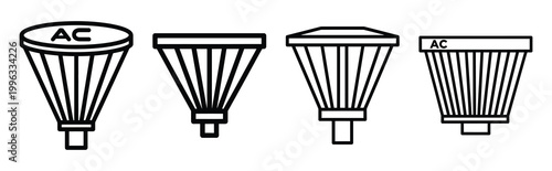 Minimal outline  ac filter cleaning icon set in editable stroke style. Air conditioning icon set.