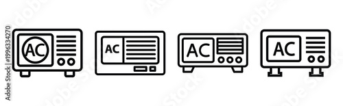 Minimal outline  ac installation process icon set in editable stroke style. Air conditioning icon set.