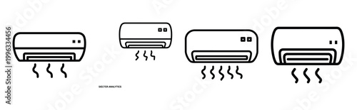 Minimal outline  air conditioning analytics icon set in editable stroke style. Air conditioning icon set.