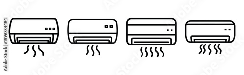Minimal outline  air conditioning smart icon set in editable stroke style. Air conditioning icon set.