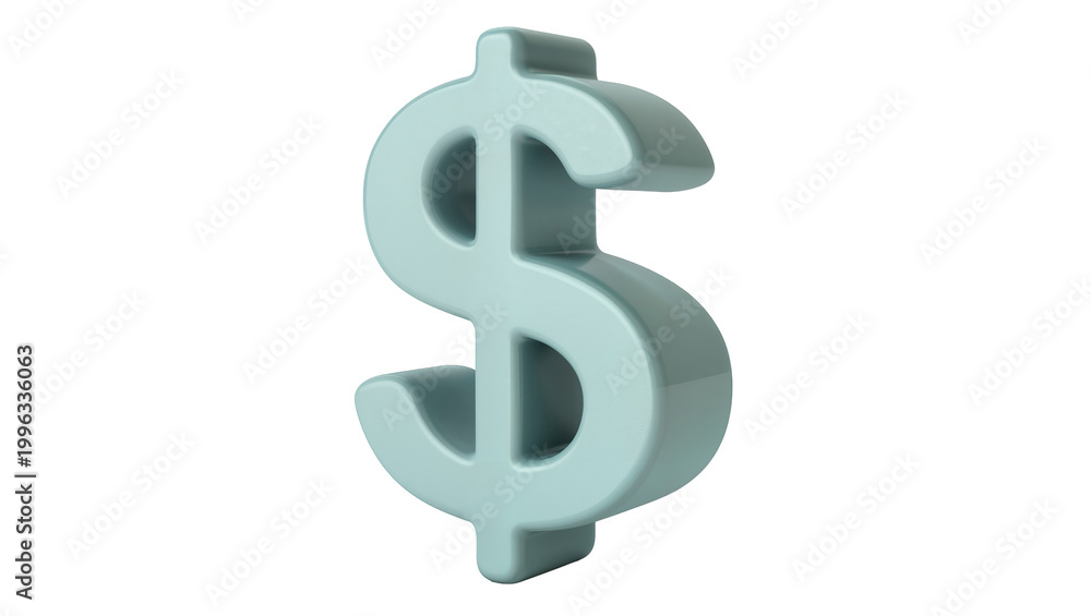 Obraz premium Three dimensional light blue dollar sign symbol, isolated on transparent background