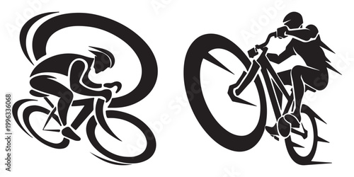 Cycling Racing and Mountain Bike Stunt Silhouette Vector Illustration