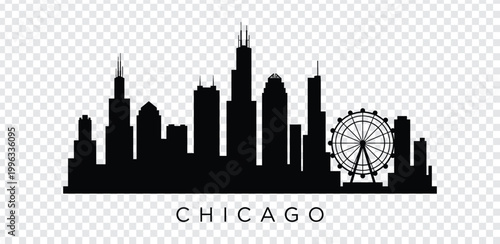 Chicago city skyline with ferris wheel silhouette