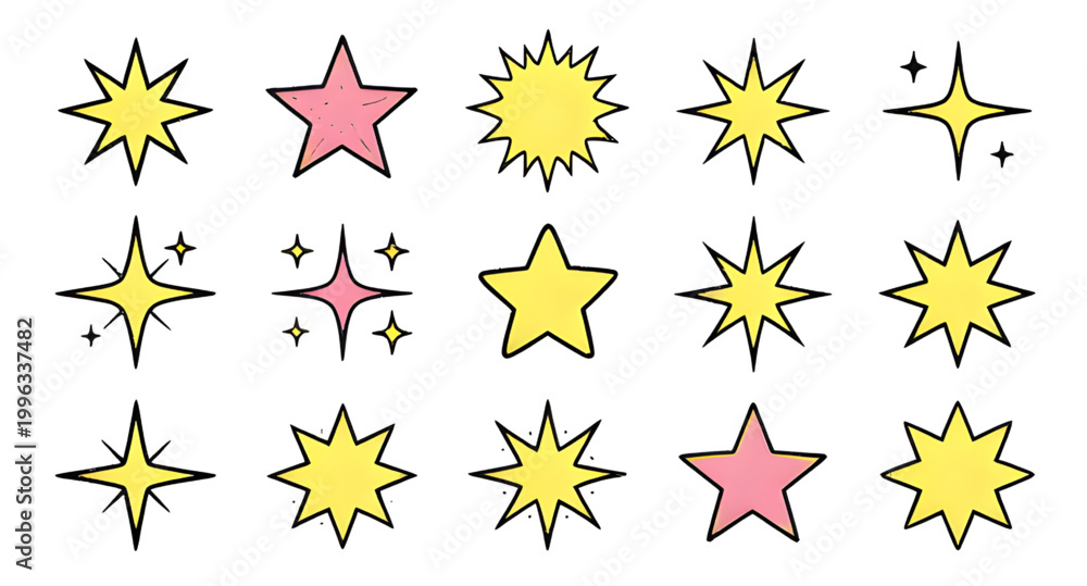 Obraz premium star, icon, set, collection, shape, symbol, favorite, rating, sparkle, shine, burst, light, design, graphic, vector, element, collection