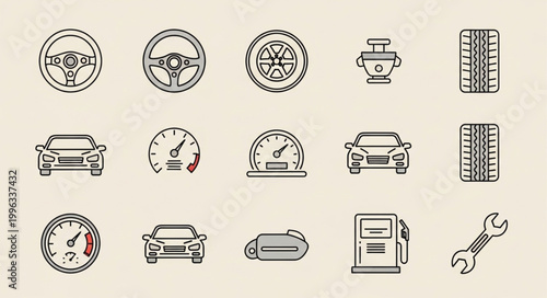 Car dashboard and tools icons set.