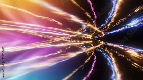 Vibrant purple and blue motion light streaks on black