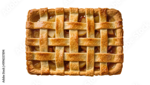 Fotografie Golden brown lattice crust apple pie baked with fruit filling, isolated on trans