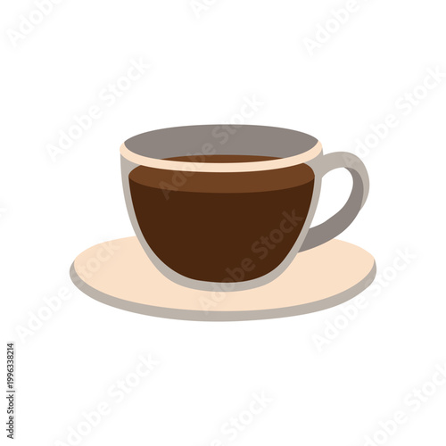 Hand-drawn cozy illustration of a cup of black tea or coffee in transparent glass cup for packaging, menu, cafe, product design