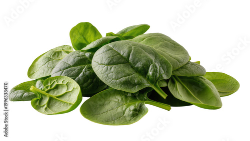 Tableau sur toile Pile of fresh green spinach leaves, isolated on transparent background