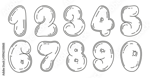 Decorative outline numbers from zero to nine