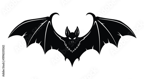 bat silhouette with spread wings on white background