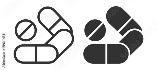 pills and capsules icon set in outline and solid style medical pharmacy symbol on transparent background