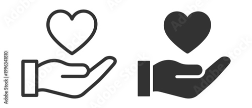 Hand holding heart icon set, outline and solid style, vector illustration on transparent background