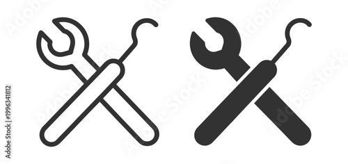 wrench and hook hand tools icon set vector illustration on transparent background