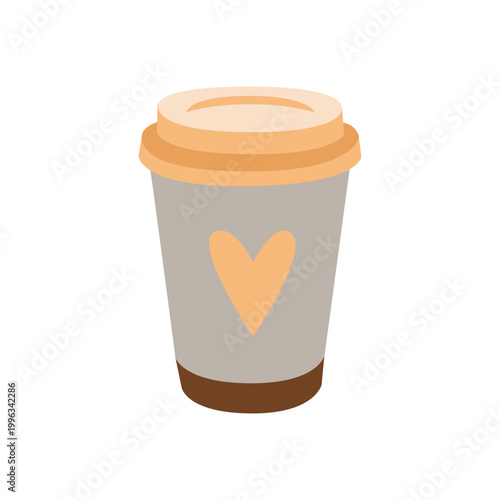 Hand-drawn cozy illustration of takeaway coffee paper cup template for packaging, menu, cafe, product design