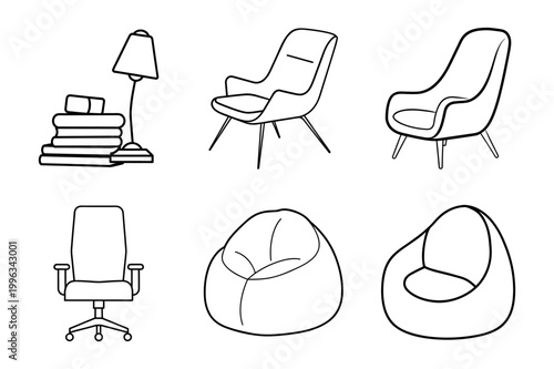 Simple Vector Outlines for Interior Design Branding and Web Icons.