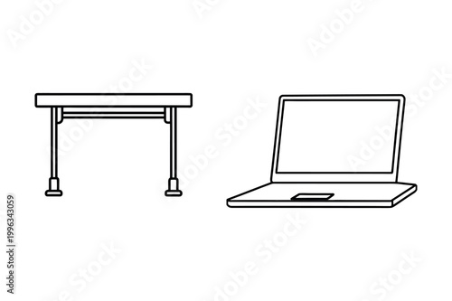 Vector Illustration of a Simple Computer Table and Laptop.