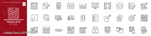 Template, Outline icons collection. Simple vector illustration. design, graph, presentation, customize, set, form, flowchart, layer, list and more