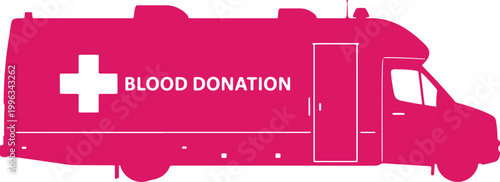 Blood donation mobile unit van, pink silhouette with cross and text.