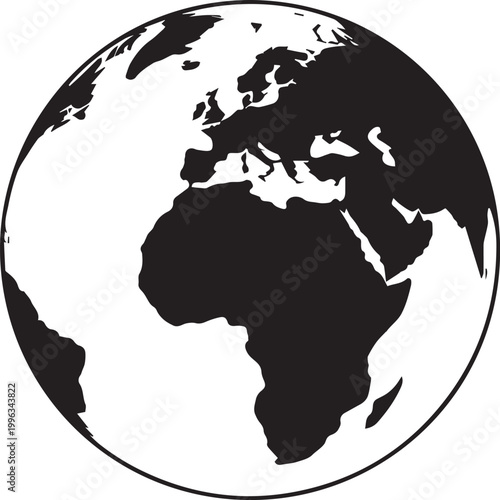 Black and white world map with africa centered outline Vector