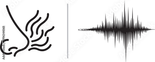 Minimalist nose icon with scent lines and audio sound wave frequency vector illustration isolated on white background
