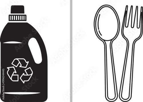 Recycling plastic bottle with spoon and fork vector illustration isolated on white background
