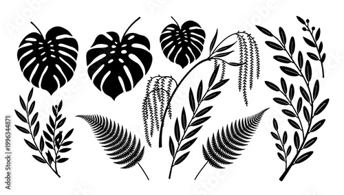 A minimalist image of a black leaf branch against a white background. Perfect for creating clean, sophisticated designs for websites, social media, or