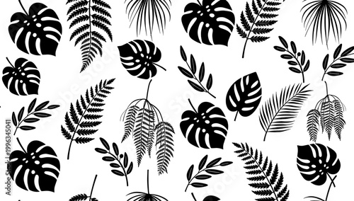 A minimalist black and white illustration of a monstera leaf.  Perfect for botanical-themed designs, website backgrounds, or adding a natural touch to