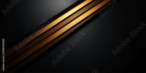 Abstract dark black striped background with gold  metallic line texture and spotlight design