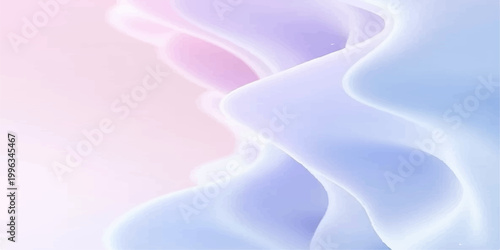 A smooth blue silk background features abstract luxury waves of satin fabric with a soft purple and pink light pattern for an elegant textile wallpaper design