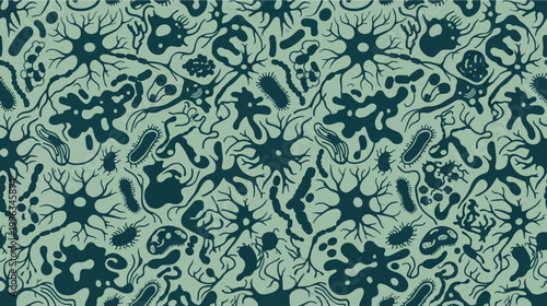 Neurons form a complex biological network pattern across a flat, light green surface reflecting microscopic connectivity.