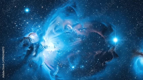 Vibrant blue nebula amidst a field of twinkling stars in deep outer space, cosmic galaxy background