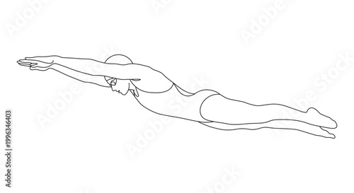 Swimmer in a diving position line art illustration capturing fluid motion for sports and aquatic activity concepts