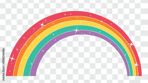 Vector illustration of a bright colorful rainbow arch with white sparkles and stars on a colorful spectrum