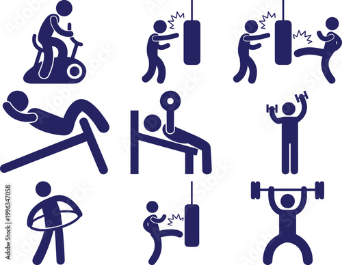 Gym Workout Fitness Icons Set Vector Illustration