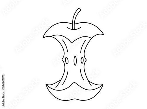 Discarded apple core fruit remains hand drawn sketch style vector graphic representing organic waste and nutrition
