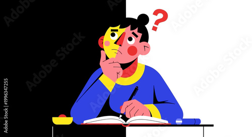 person sitting at a desk with a puzzled expression.