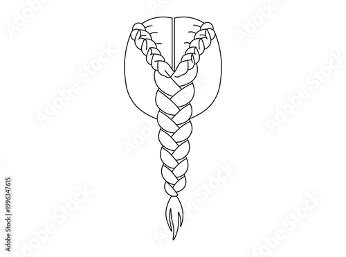 Braided hair style illustration as simple line art for beauty salon or feminine fashion branding design project