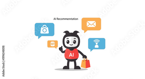 A cartoon character surrounded by AI recommendation icons.