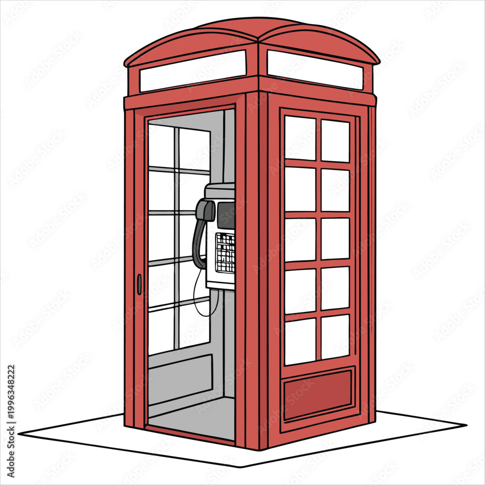 Obraz premium Red telephone booth open with phone inside classic British landmark.